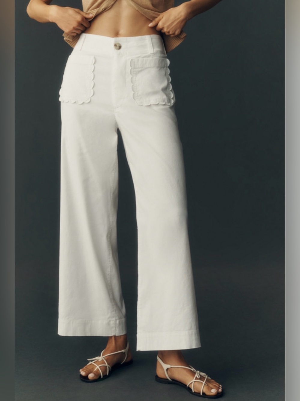 Maeve/Anthropologie The Colette Magic Fabric Scallop Pocket Pant in White 26 NWT